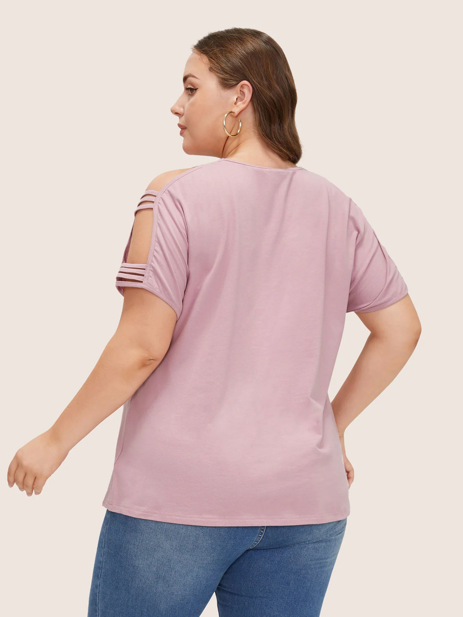 Solid Cut Out Batwing Sleeve T-shirt - Image 4