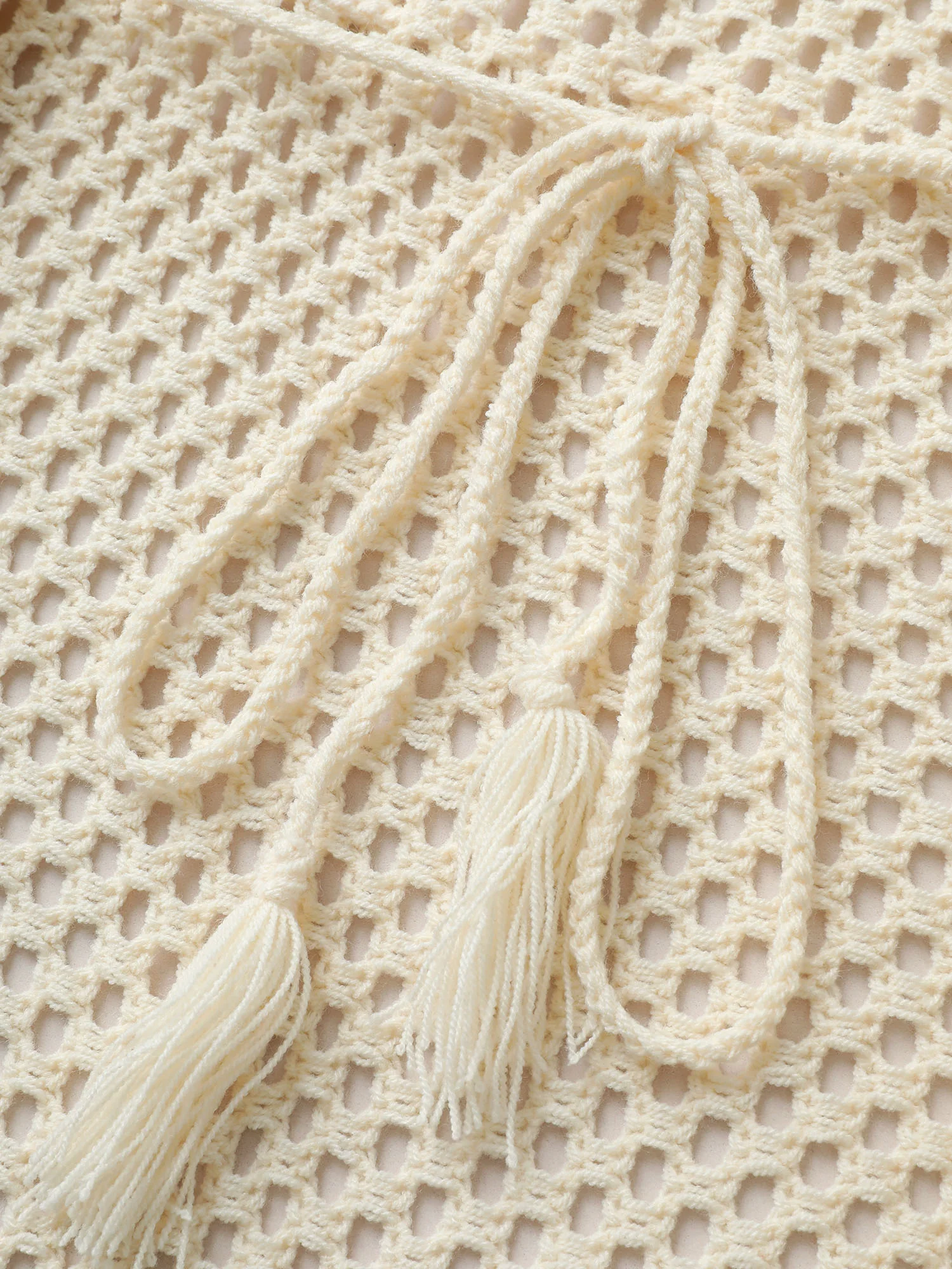 Solid Cut Out Drawstring Tassel Trim Swim Cover Up - Image 5