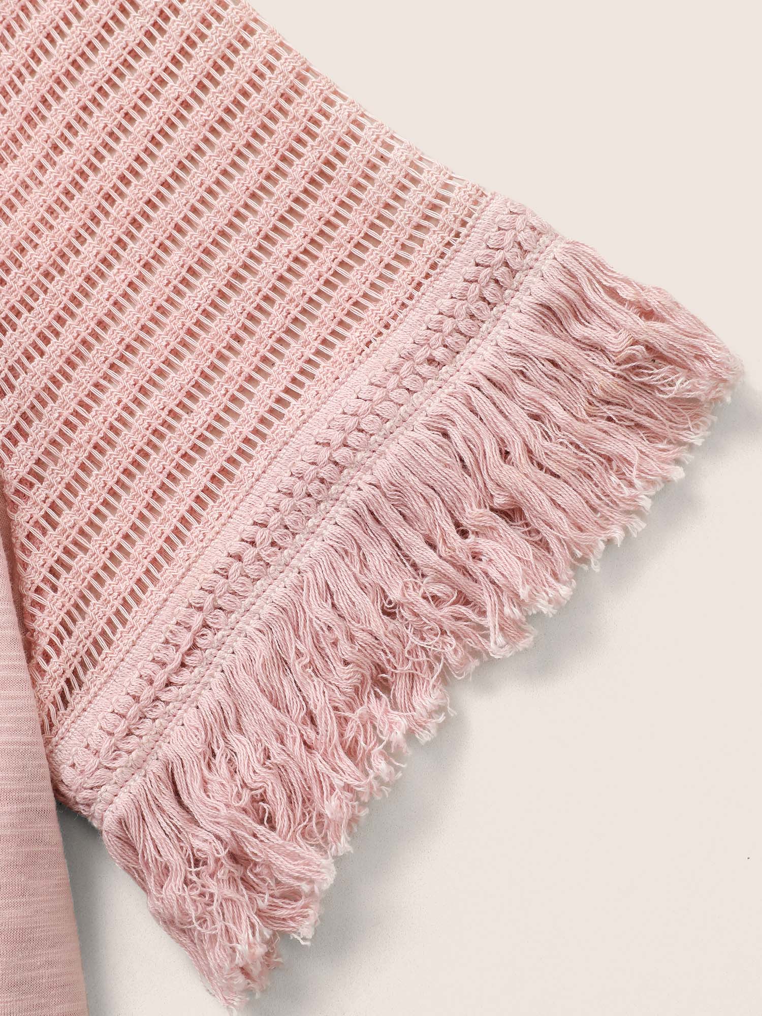 Solid Cut Out Raglan Sleeve Fuzzy Trim T-shirt - Image 6