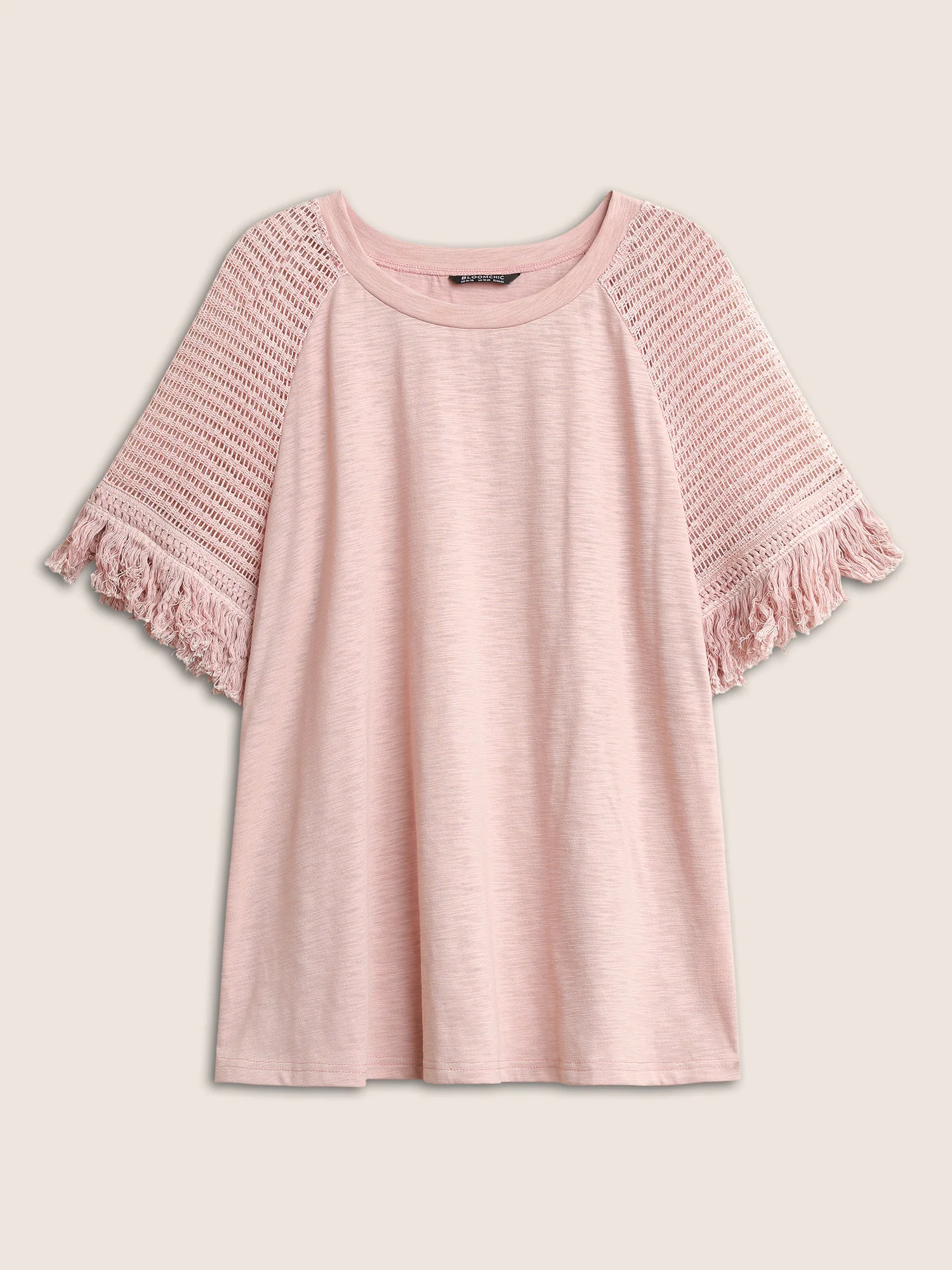 Solid Cut Out Raglan Sleeve Fuzzy Trim T-shirt - Image 7