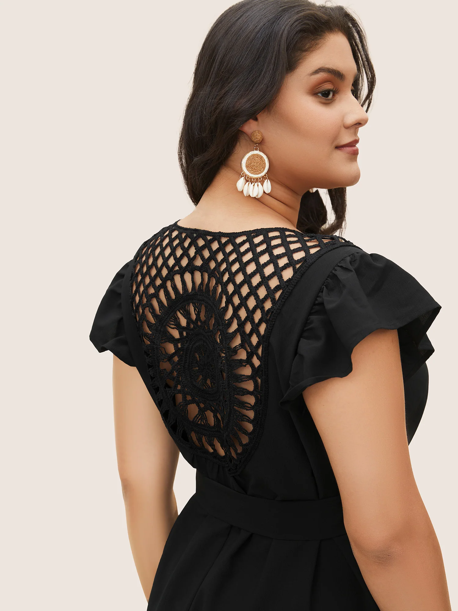 Solid Cut Out Ruffle Cap Sleeve Dress - Image 4