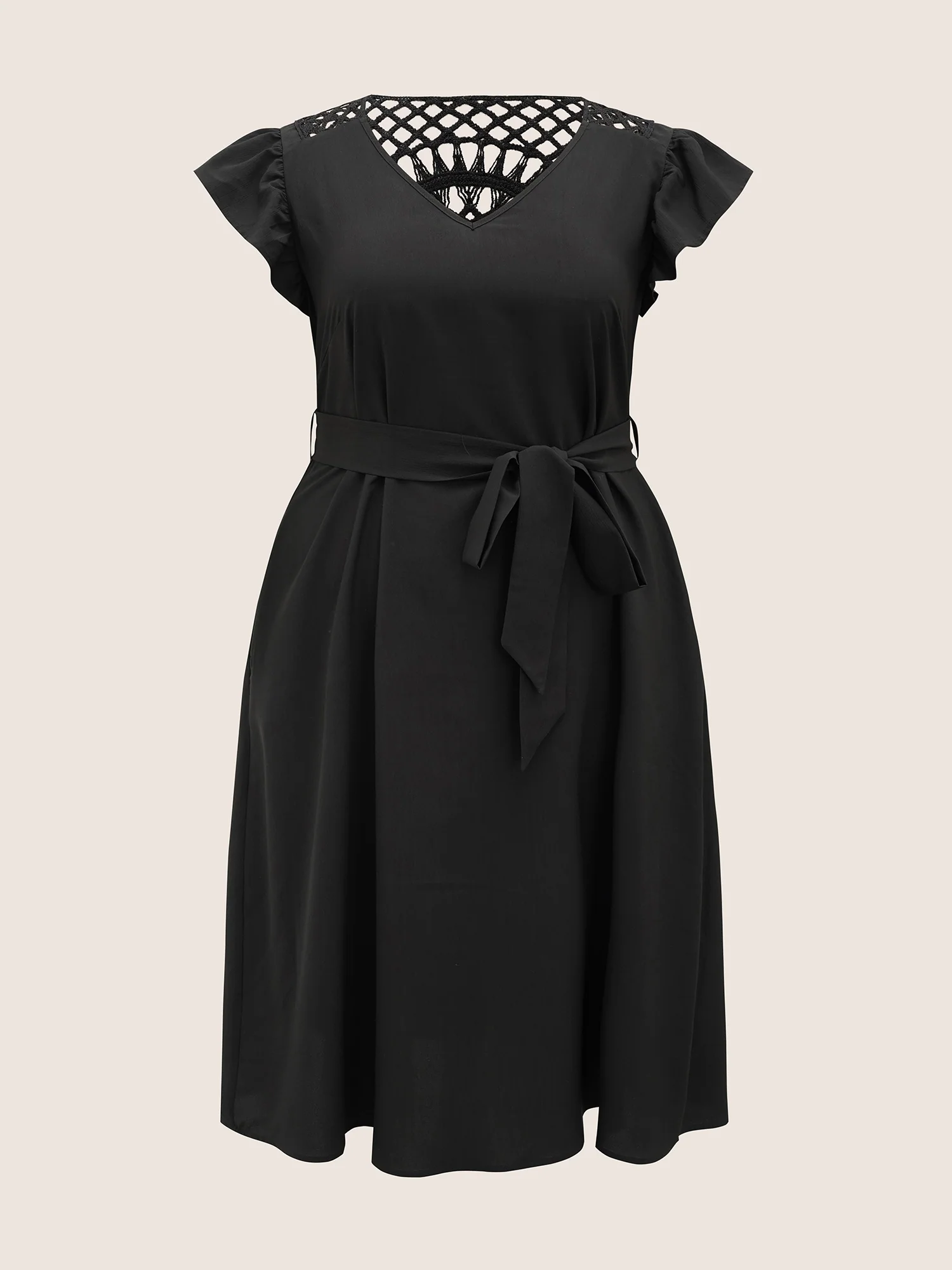 Solid Cut Out Ruffle Cap Sleeve Dress - Image 7