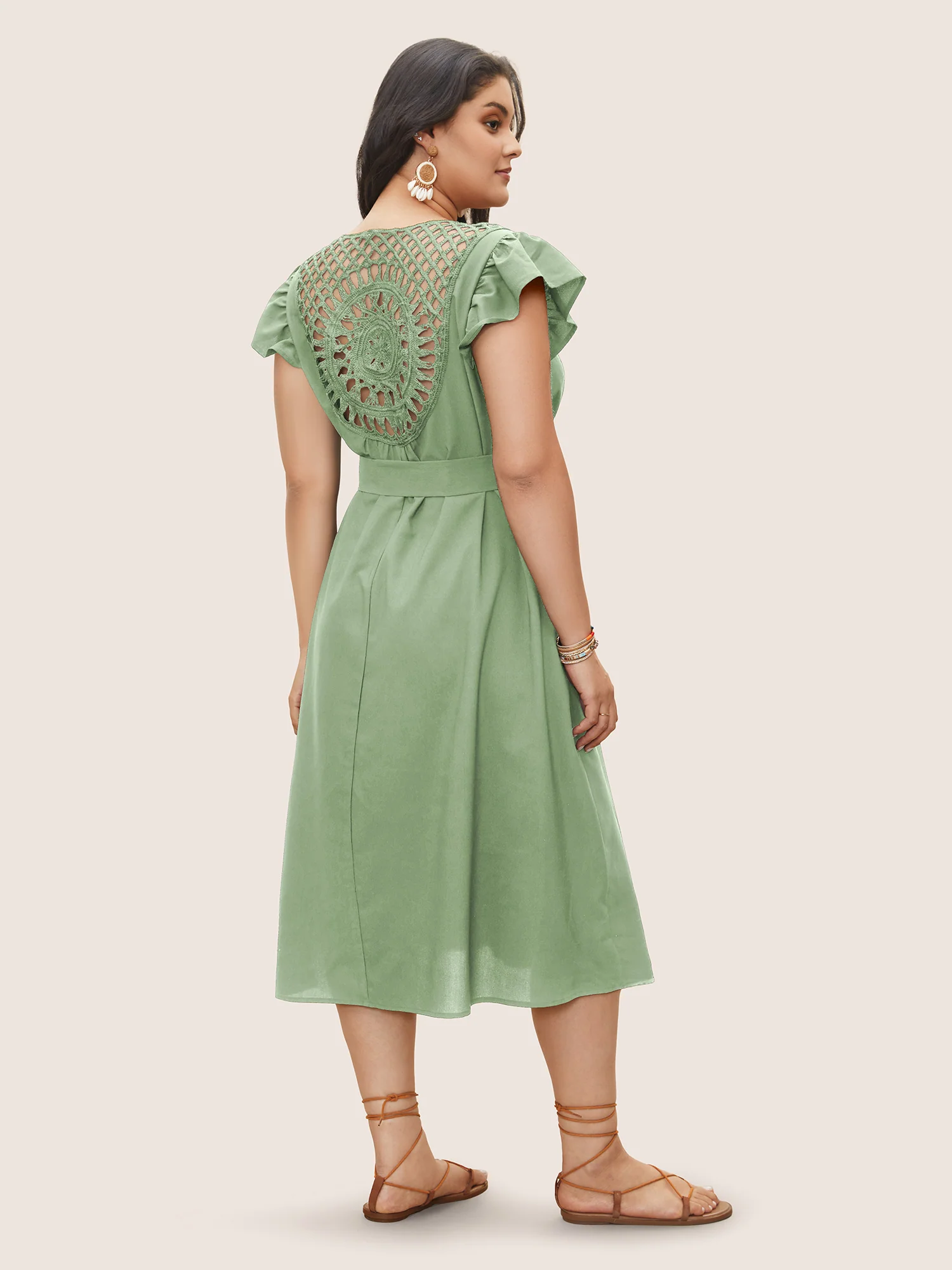 Solid Cut Out Ruffle Cap Sleeve Dress - Image 8