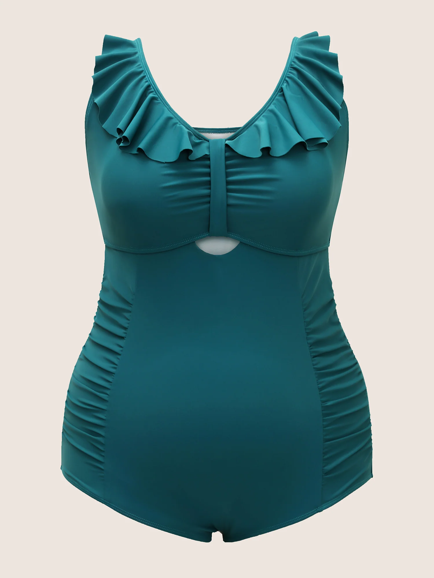 Solid Cut Out Ruffle Trim One Piece Swimsuit - Image 6