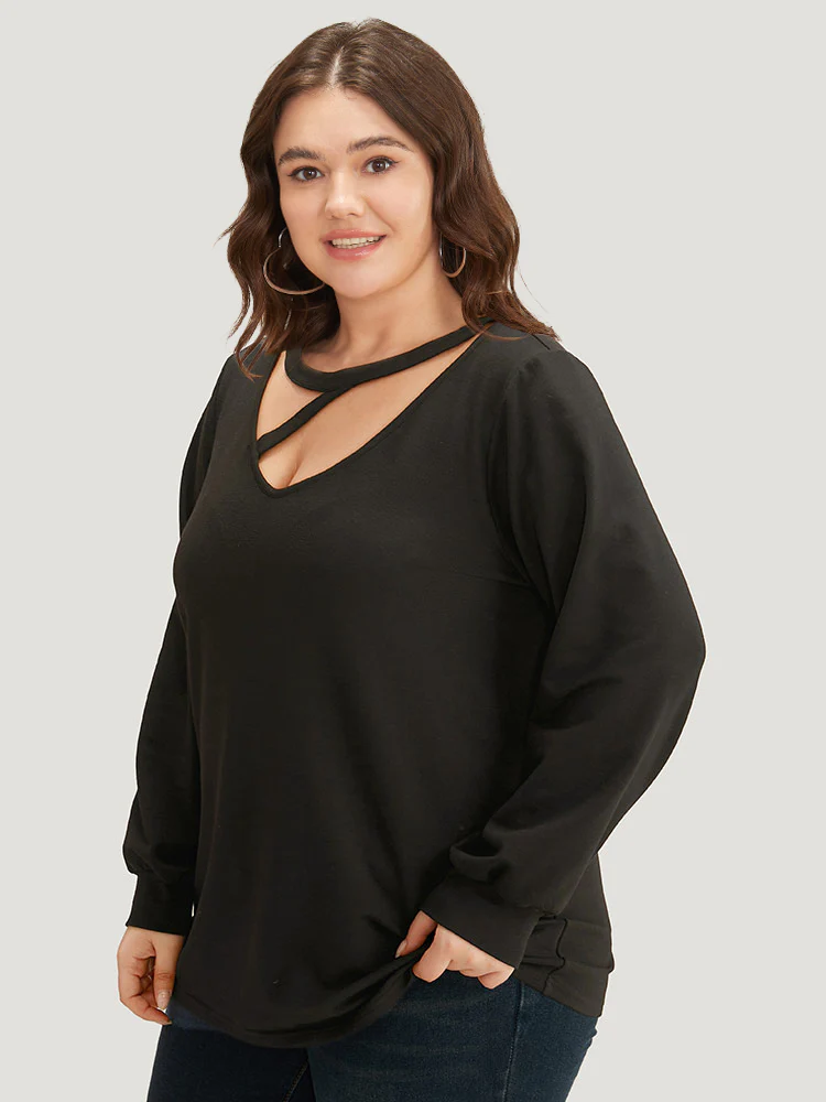 Solid Cut Out Sweatshirt - Image 3