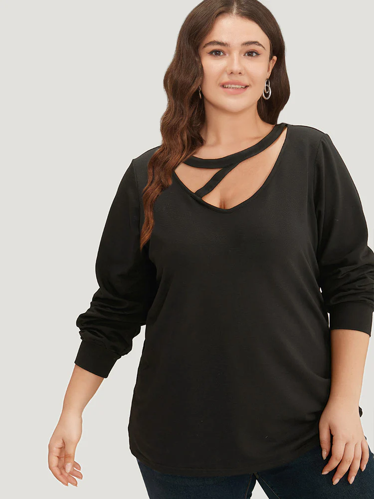 Solid Cut Out Sweatshirt - Image 4