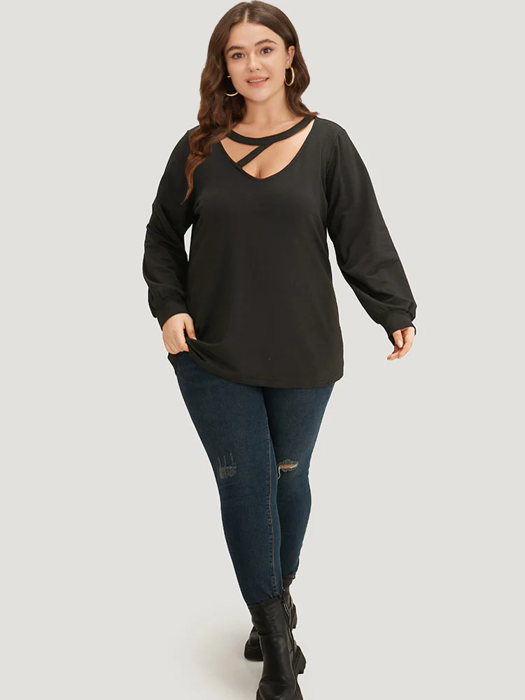 Solid Cut Out Sweatshirt - Image 5