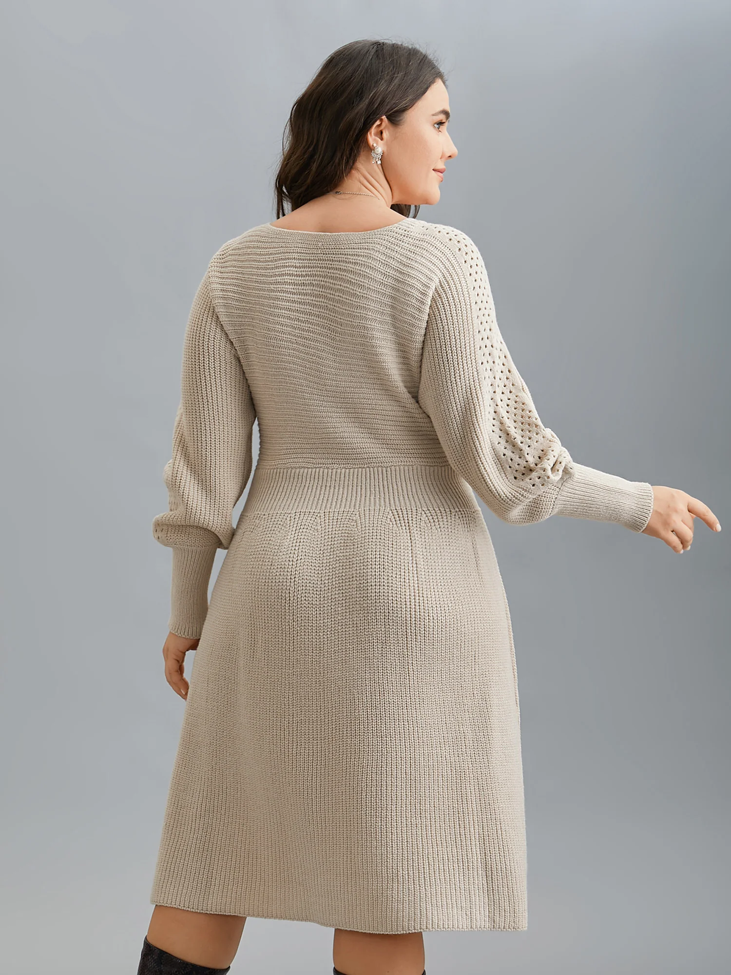 Solid Dolman Sleeve Cable Knit Dress - Image 2