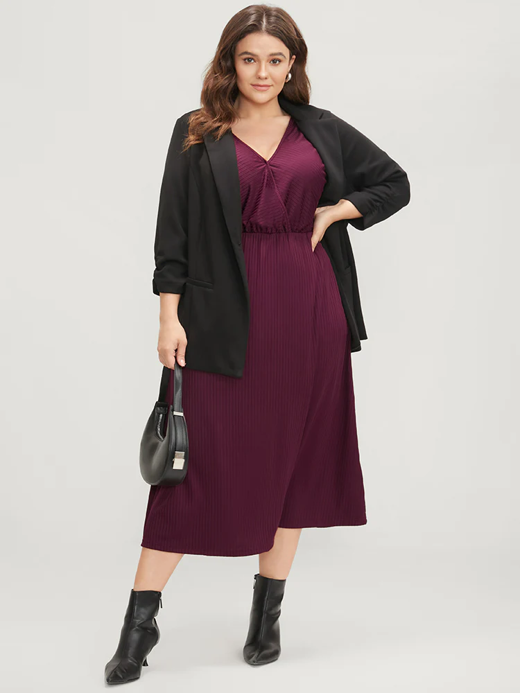 Solid Dolman Sleeve Pocket Rib Knit Wrap Dress - Image 4
