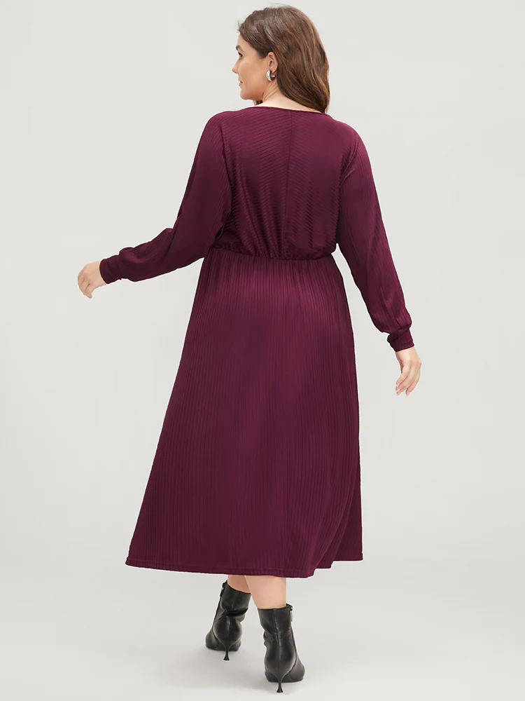 Solid Dolman Sleeve Pocket Rib Knit Wrap Dress - Image 5