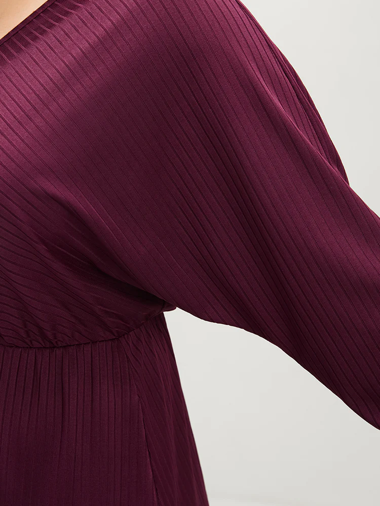 Solid Dolman Sleeve Pocket Rib Knit Wrap Dress - Image 8