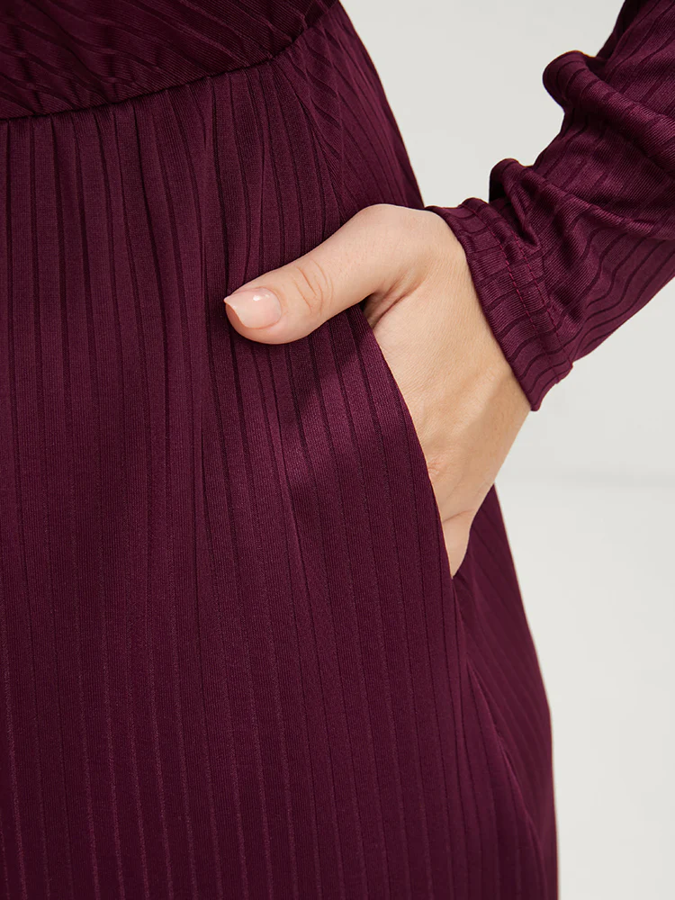 Solid Dolman Sleeve Pocket Rib Knit Wrap Dress - Image 9