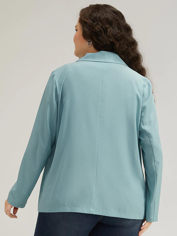 Solid Double Breasted Lapel Collar Blazer - Image 2