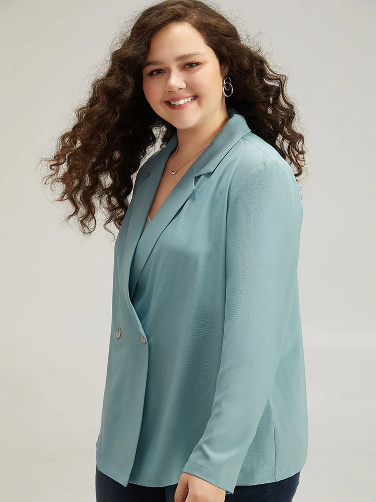 Solid Double Breasted Lapel Collar Blazer - Image 3