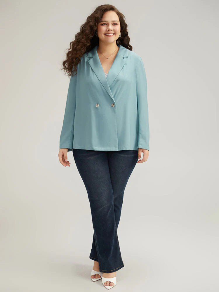 Solid Double Breasted Lapel Collar Blazer - Image 4