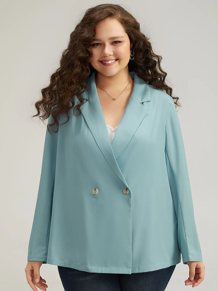 Solid Double Breasted Lapel Collar Blazer - Image 5