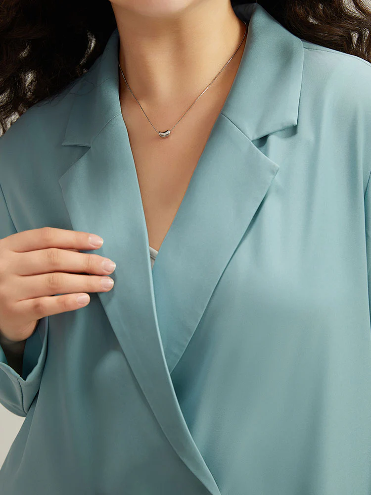 Solid Double Breasted Lapel Collar Blazer - Image 7
