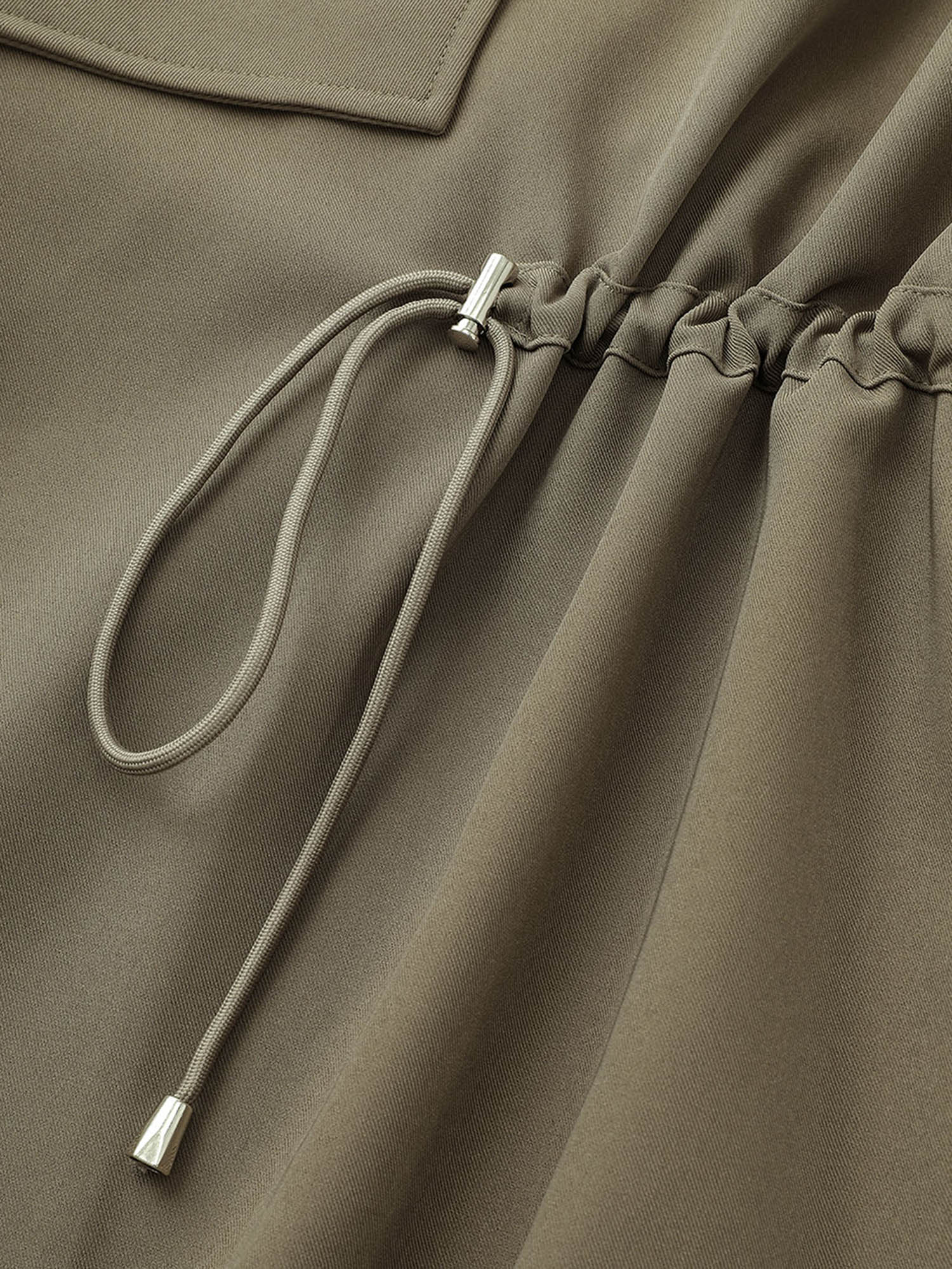 Solid Drawstring Asymmetrical Neck Tab Sleeve Jacket - Image 5