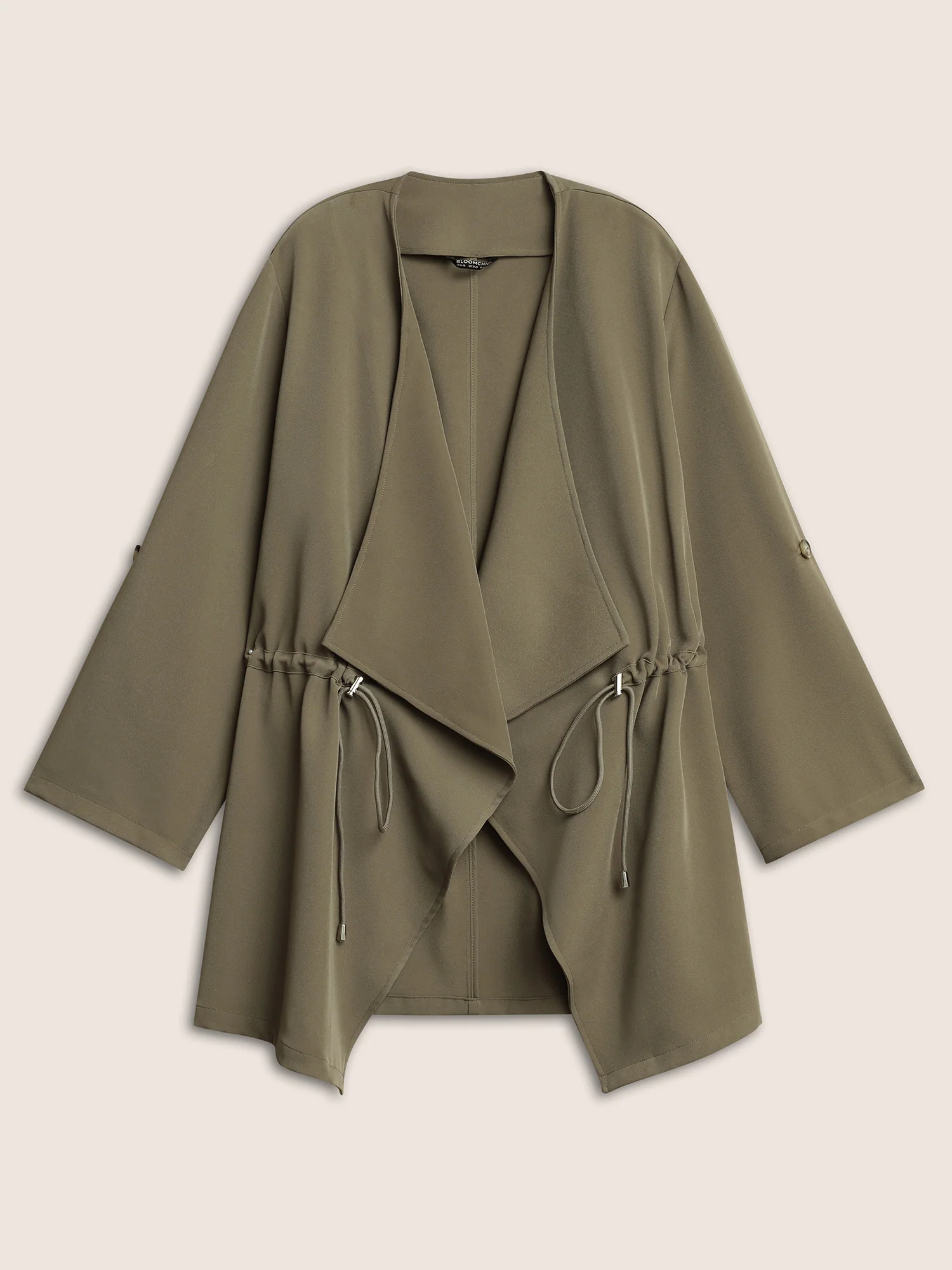 Solid Drawstring Asymmetrical Neck Tab Sleeve Jacket - Image 7