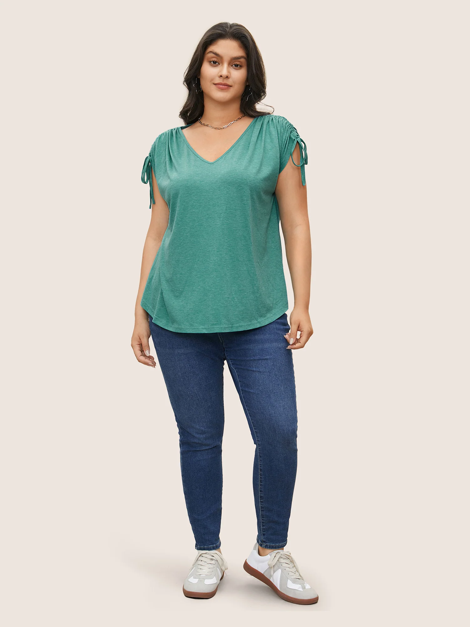 Solid Drawstring Dolman Sleeve T-shirt - Image 3