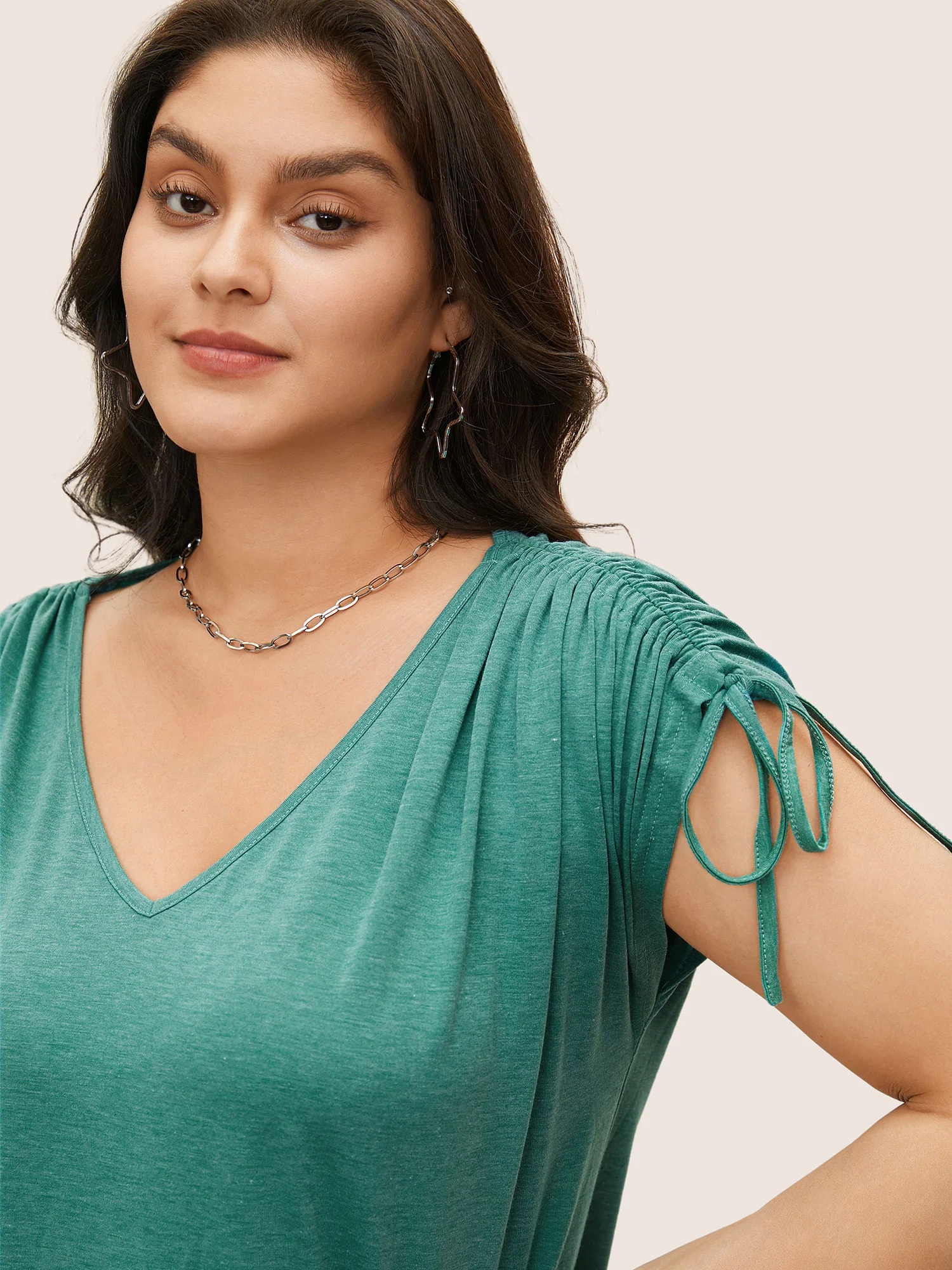 Solid Drawstring Dolman Sleeve T-shirt - Image 4