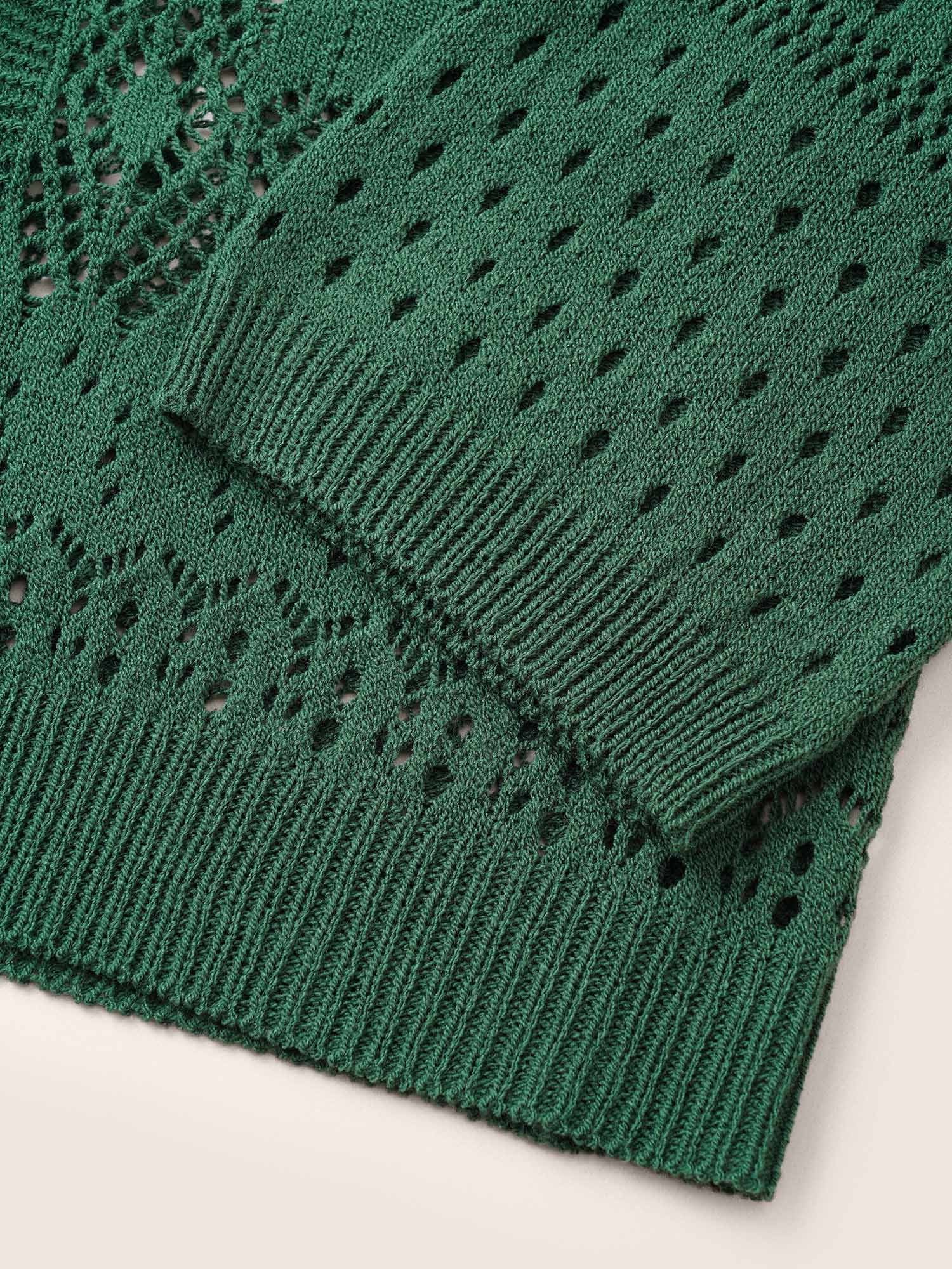 Solid Drawstring Pocket Hollow Out Cardigan - Image 6