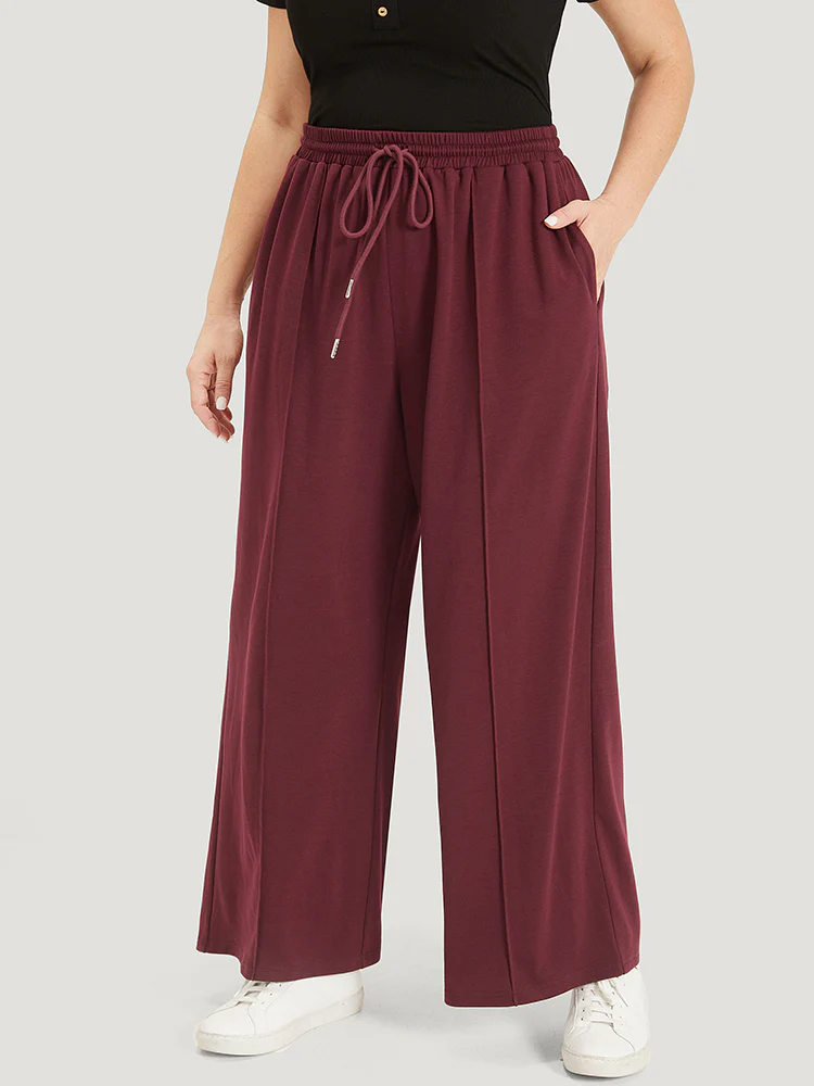 Solid Drawstring Pocket Loose Sweatpants - Image 3