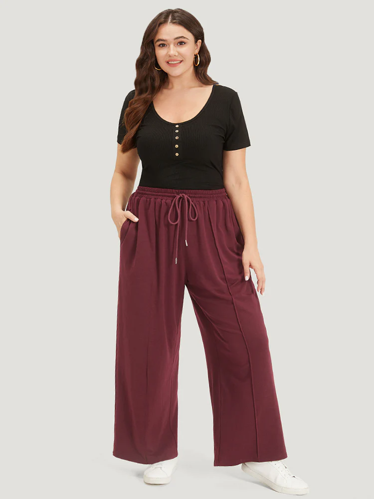 Solid Drawstring Pocket Loose Sweatpants - Image 4
