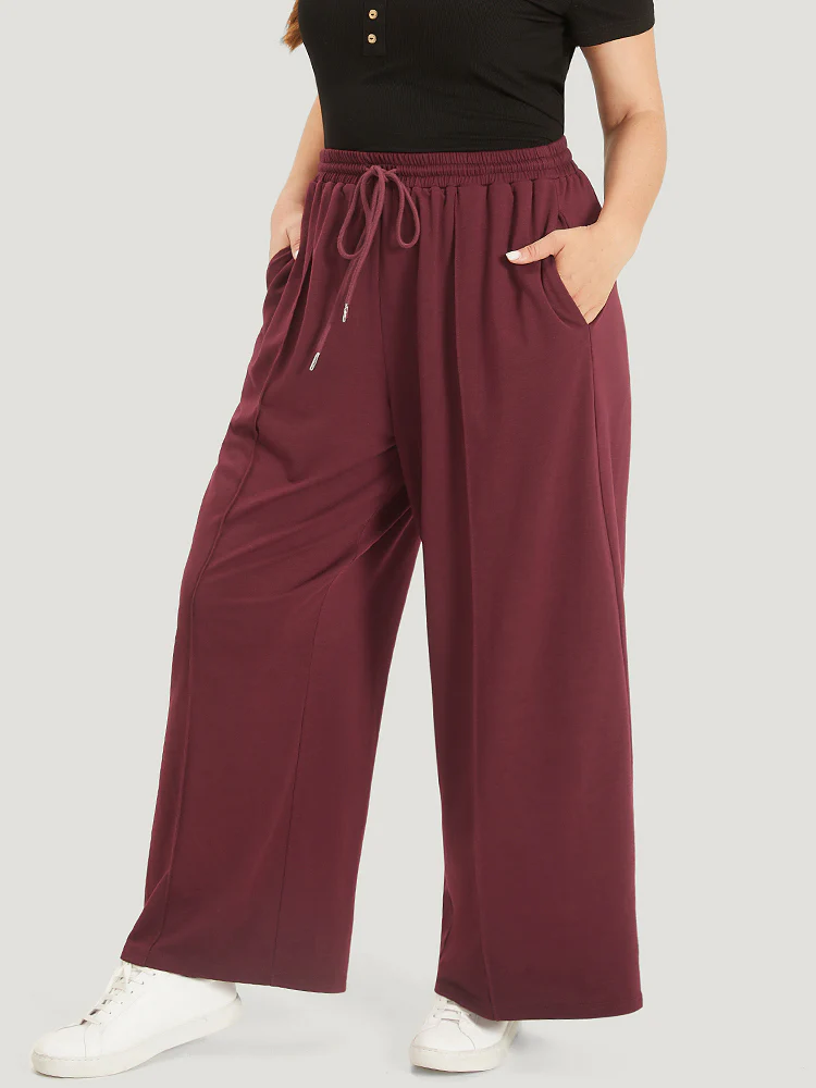 Solid Drawstring Pocket Loose Sweatpants - Image 5