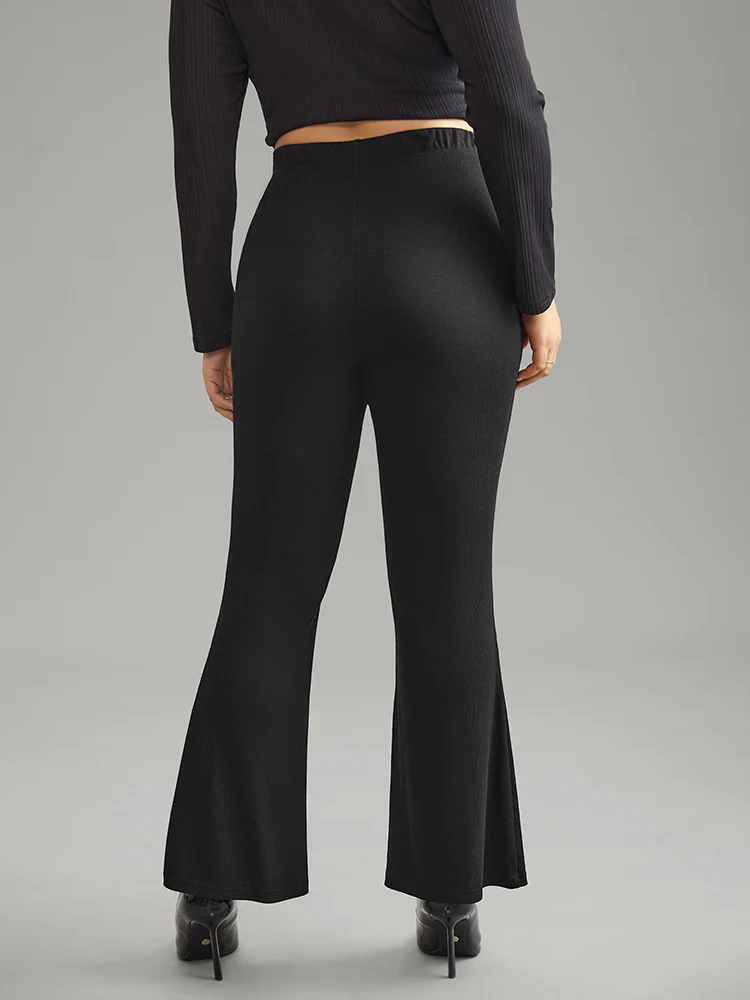 Solid Drawstring Ruched Flare Leg Pants - Image 2