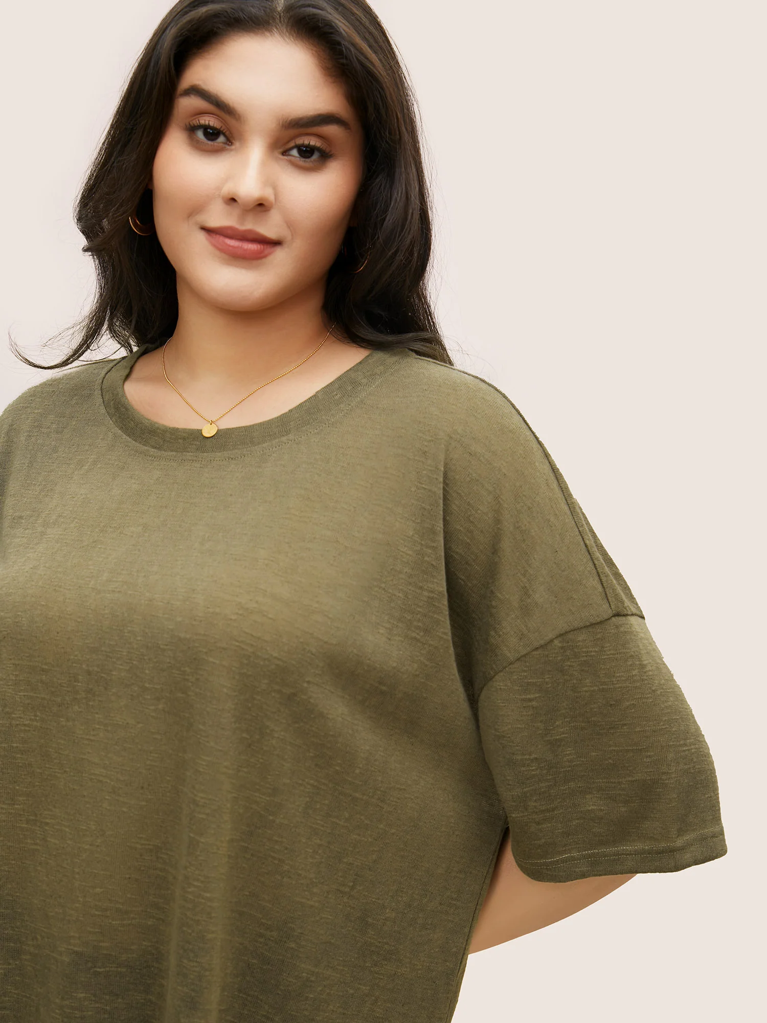 Solid Drop Shoulder Split Hem T-shirt - Image 4
