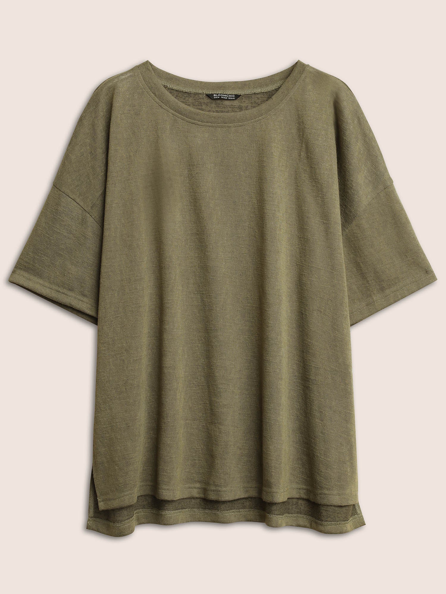 Solid Drop Shoulder Split Hem T-shirt - Image 6