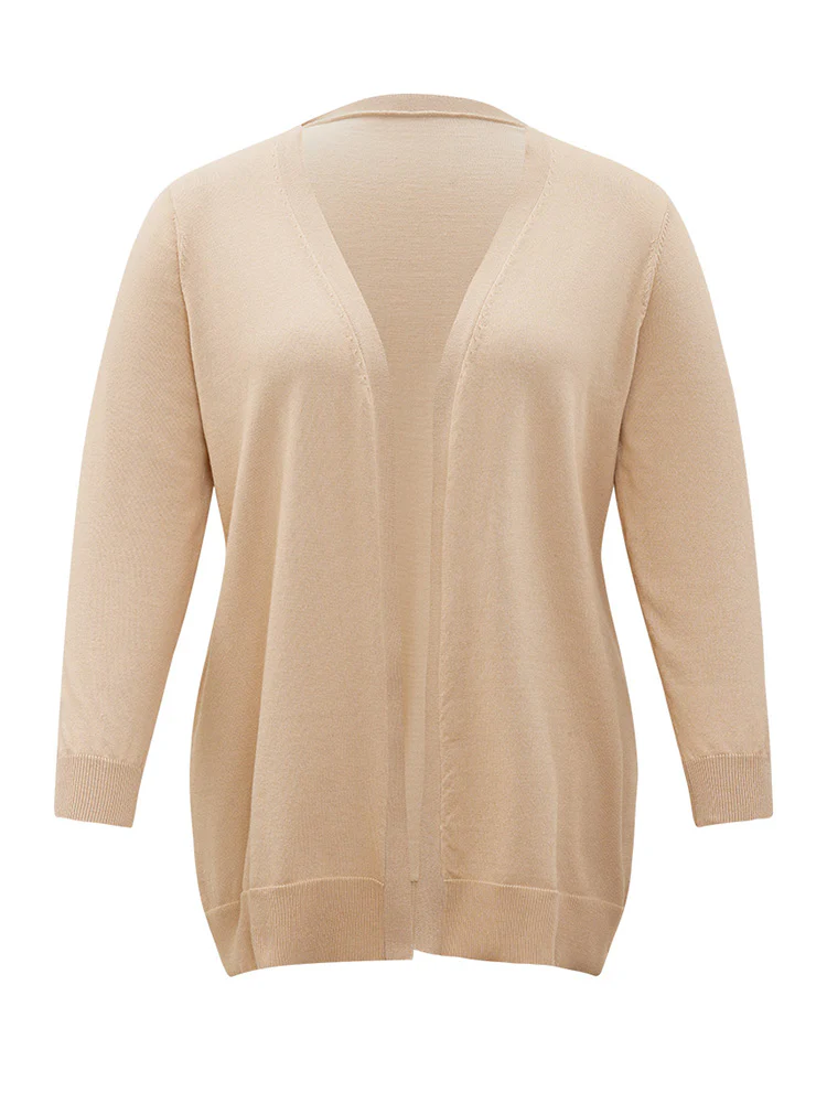 Solid Elastic Cuffs Open Front Cardigan - Image 8