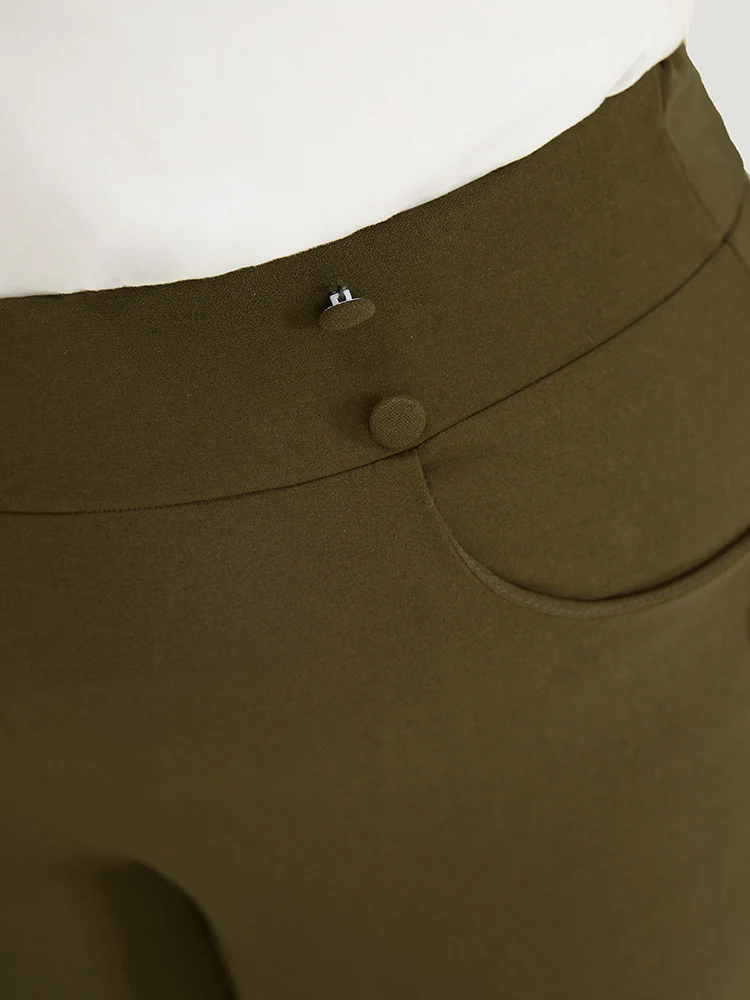 Solid Elastic Waist Button Detail Pocket Shorts - Image 8