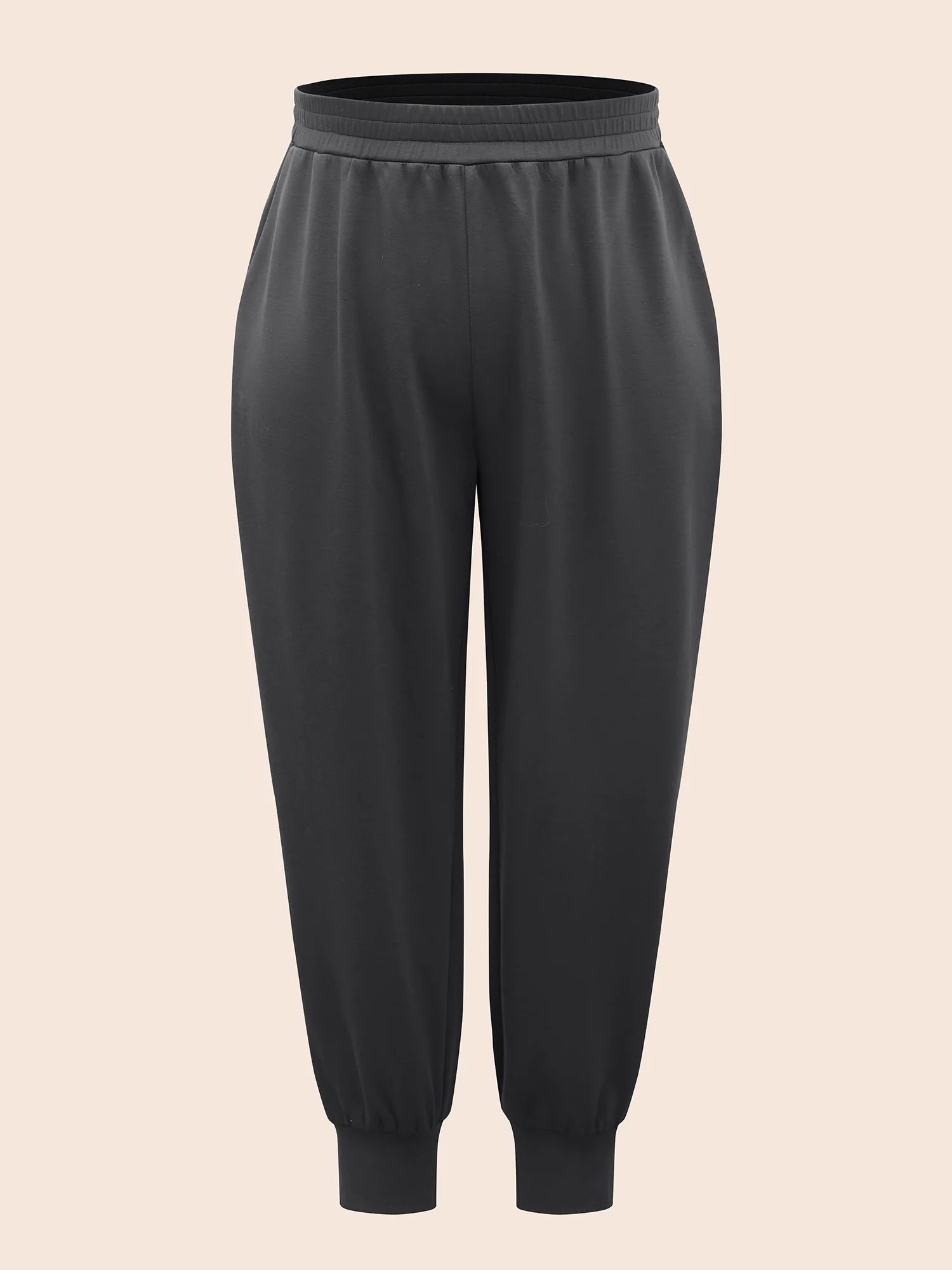 Solid Elastic Waist Carrot Pants - Image 7