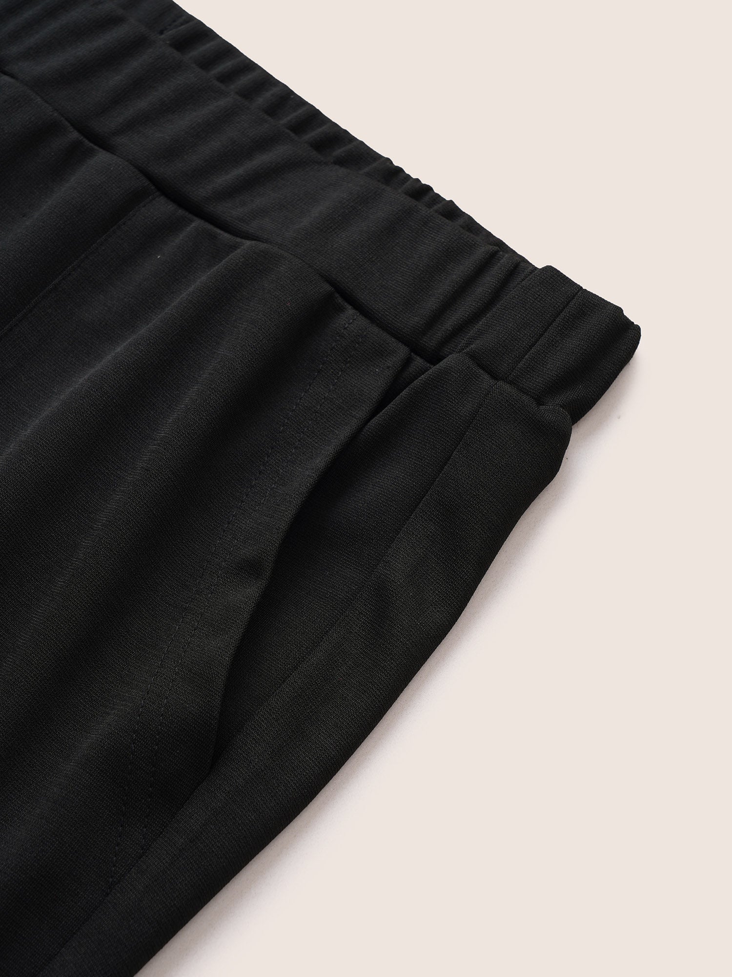 Solid Elastic Waist Pocket Flare Leg Pants - Image 5