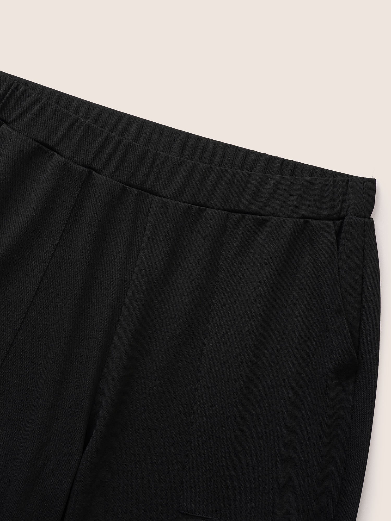 Solid Elastic Waist Pocket Flare Leg Pants - Image 6