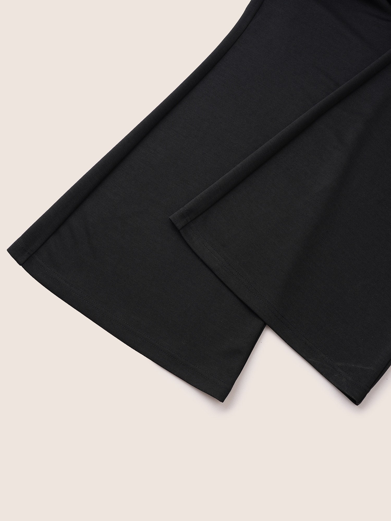 Solid Elastic Waist Pocket Flare Leg Pants - Image 7