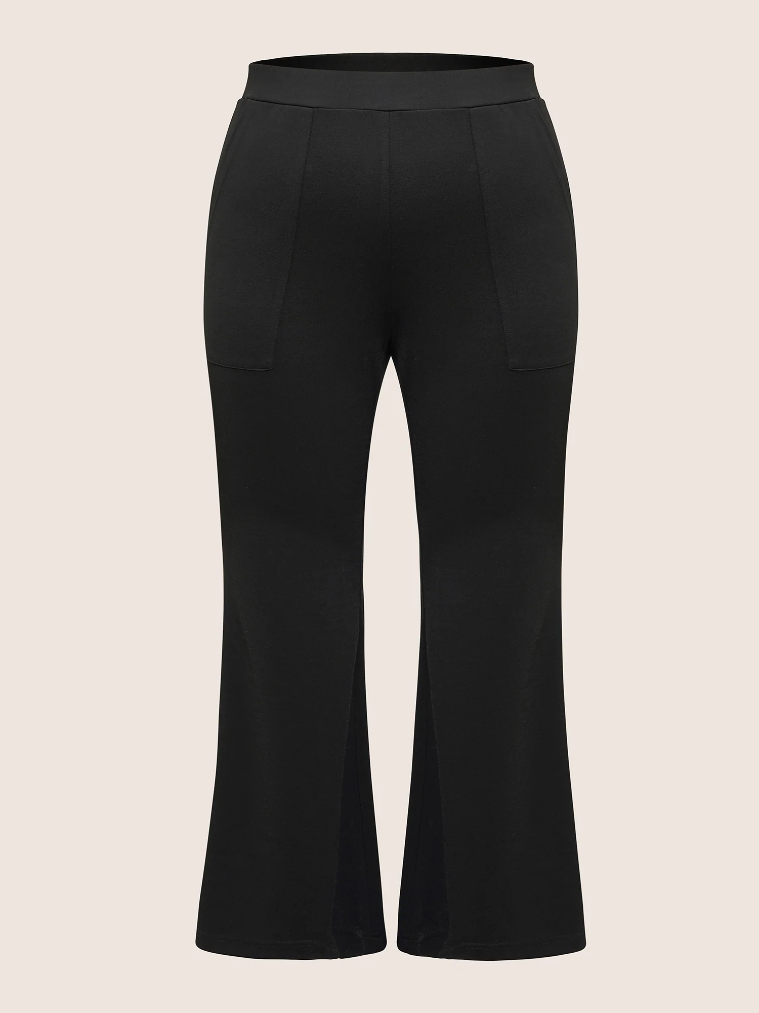 Solid Elastic Waist Pocket Flare Leg Pants - Image 8
