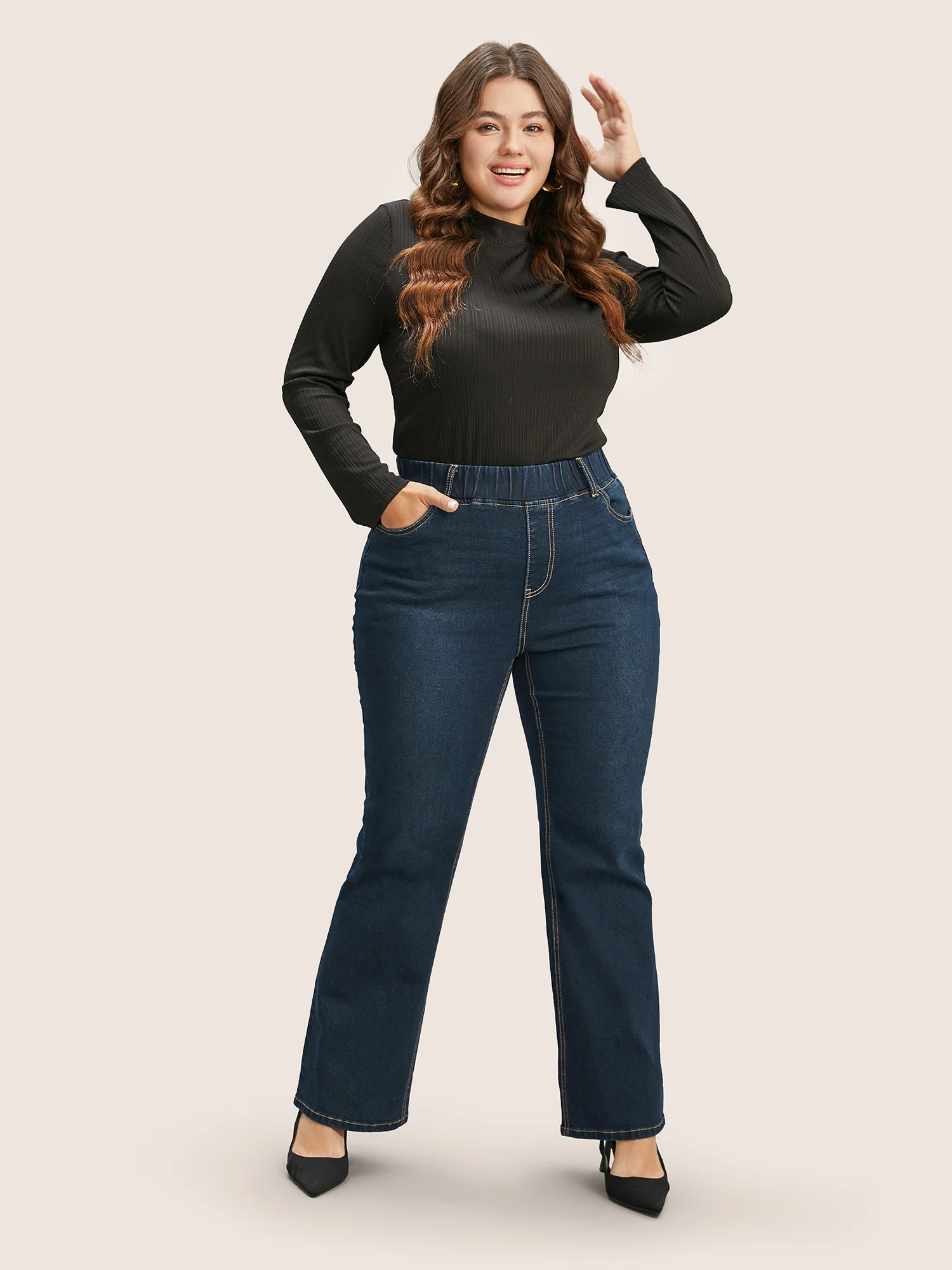 Pull-On Stretchy Waist Straight-Leg Jeans - Image 2