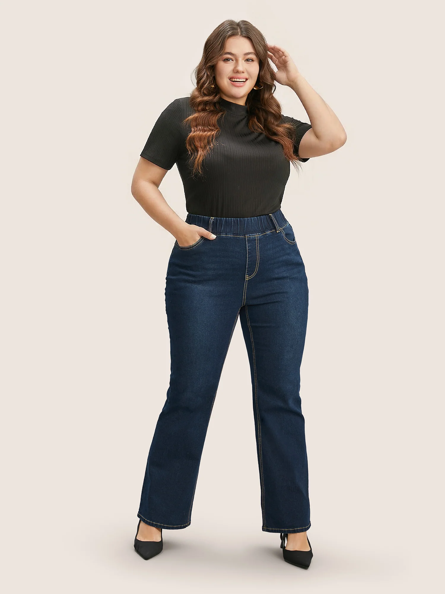 Pull-On Stretchy Waist Straight-Leg Jeans - Image 3