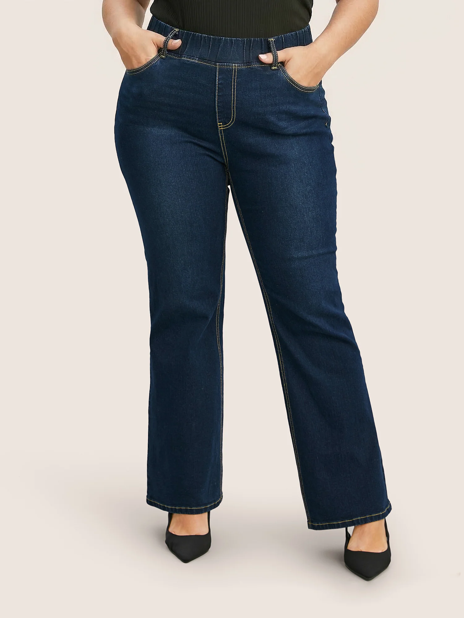 Pull-On Stretchy Waist Straight-Leg Jeans - Image 4