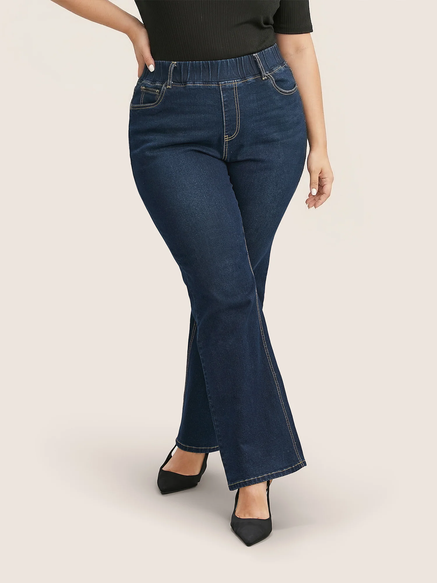Pull-On Stretchy Waist Straight-Leg Jeans - Image 5