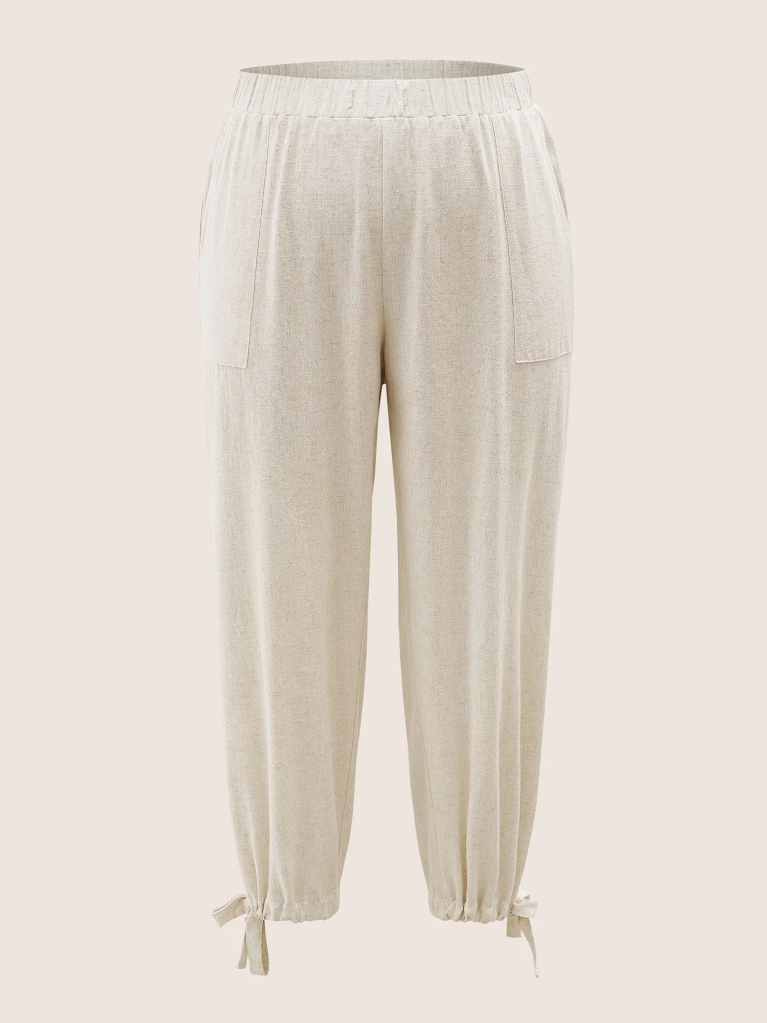 Solid Elastic Waist Ties Harem Pants - Image 8