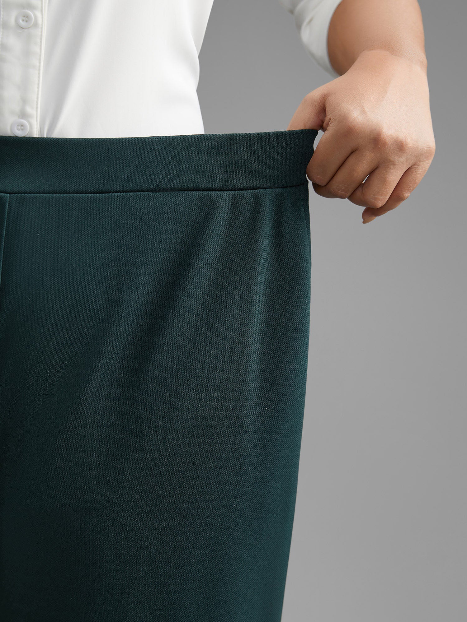 Solid Elastic Waist Wide Leg Pants - Image 5