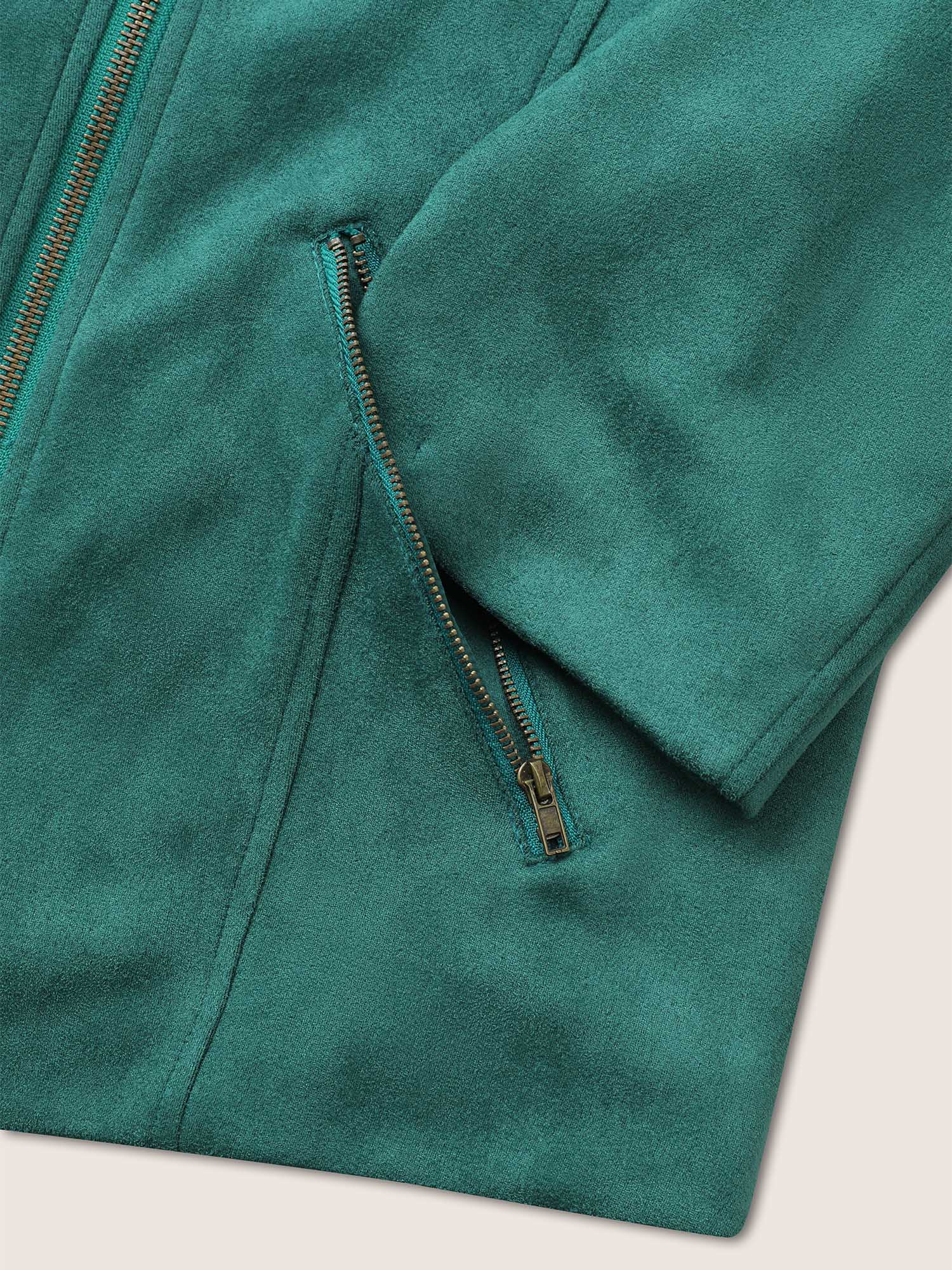 Solid Faux Suede Zipper Lapel Collar Jacket - Image 6