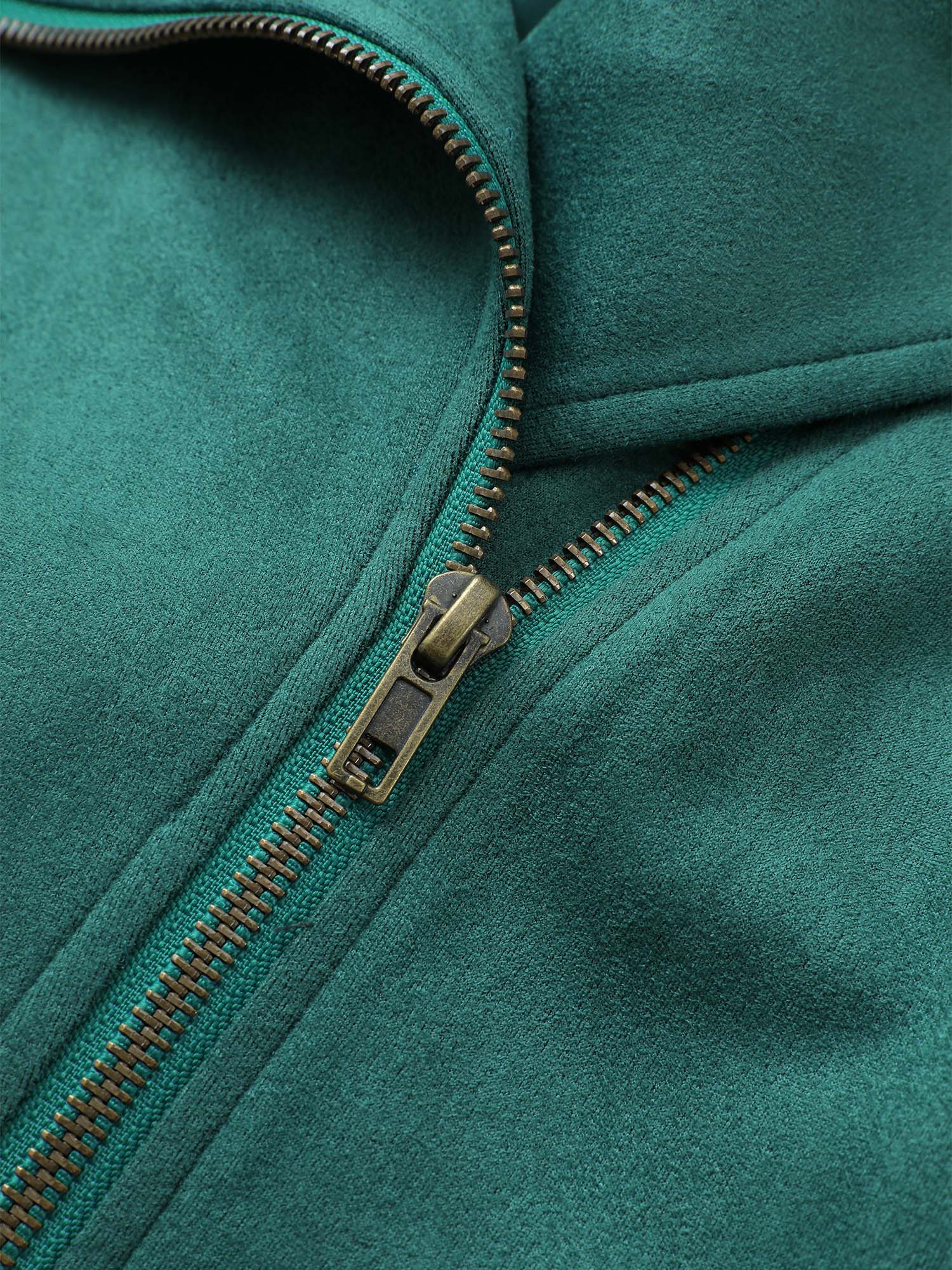 Solid Faux Suede Zipper Lapel Collar Jacket - Image 7