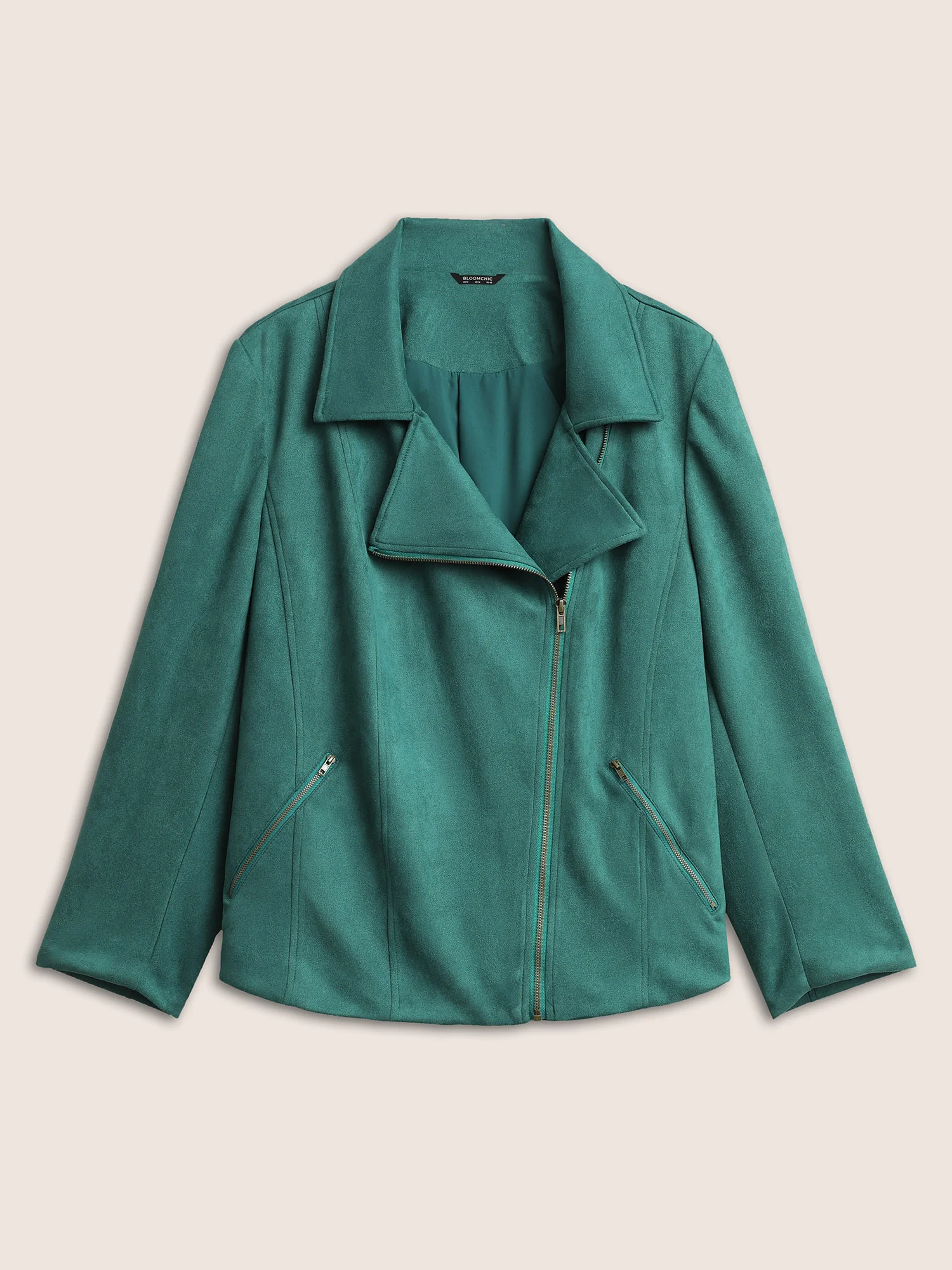 Solid Faux Suede Zipper Lapel Collar Jacket - Image 8