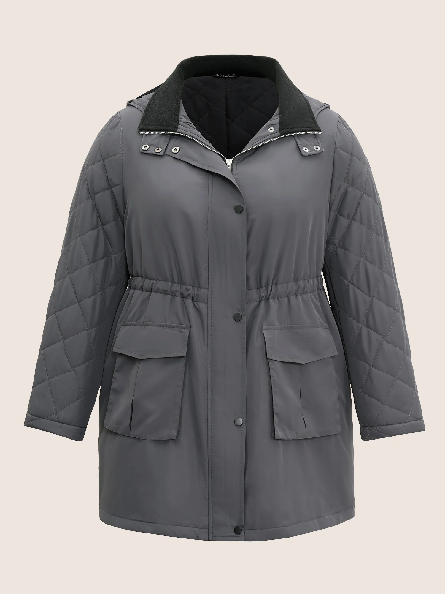 Solid Flap Detail Elastic Waist Quilted Coat - Image 6