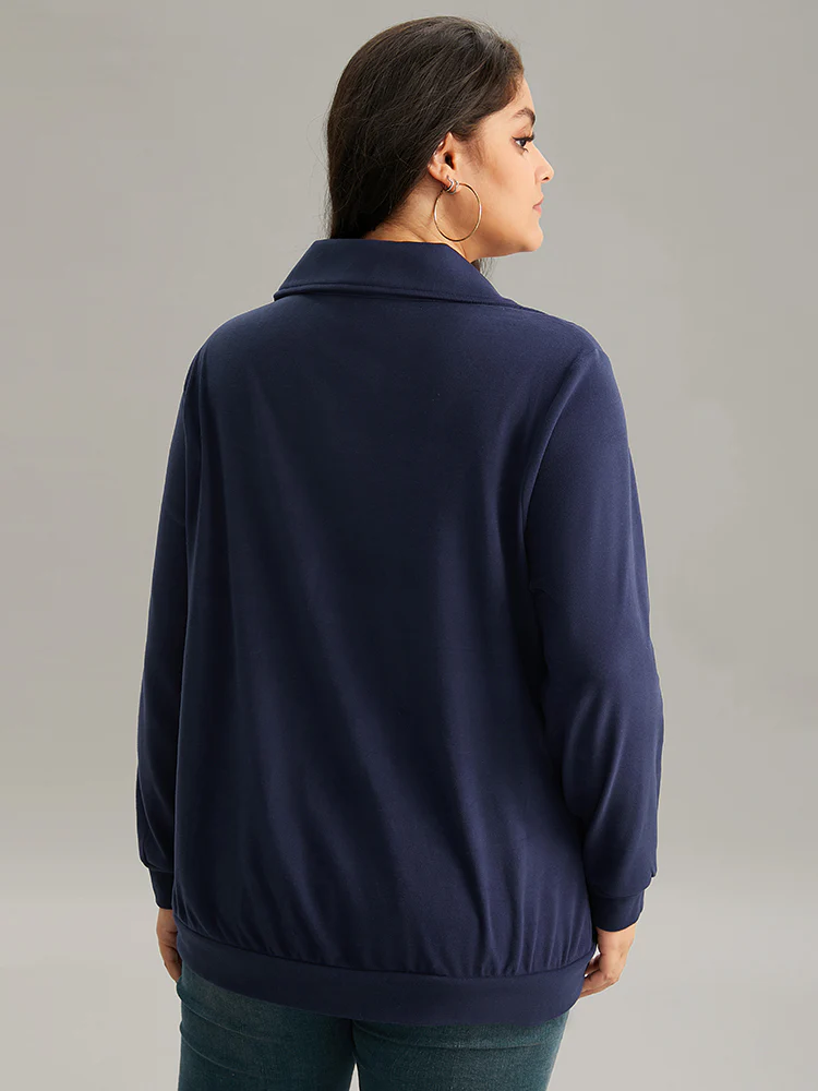 Solid Flap Pocket Half Zip Sweatshirt - Image 2